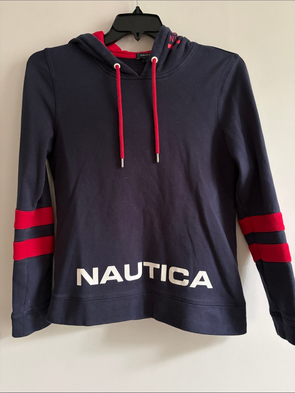 Nautica Navy Hoodie with Red Accents